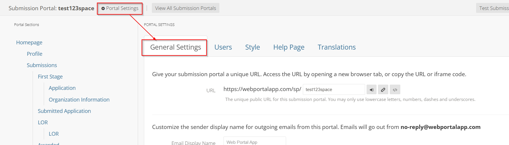 Portal General Settings